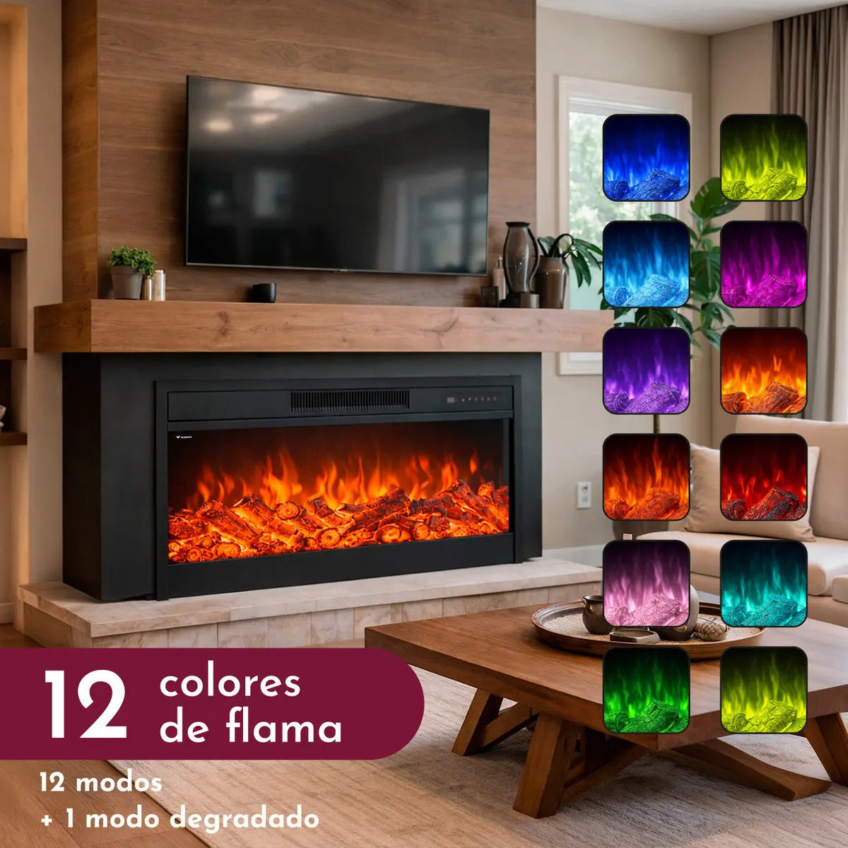 Chimenea Calentador Electrico 47in Fuego Multicolor 90f Temp Color Negro