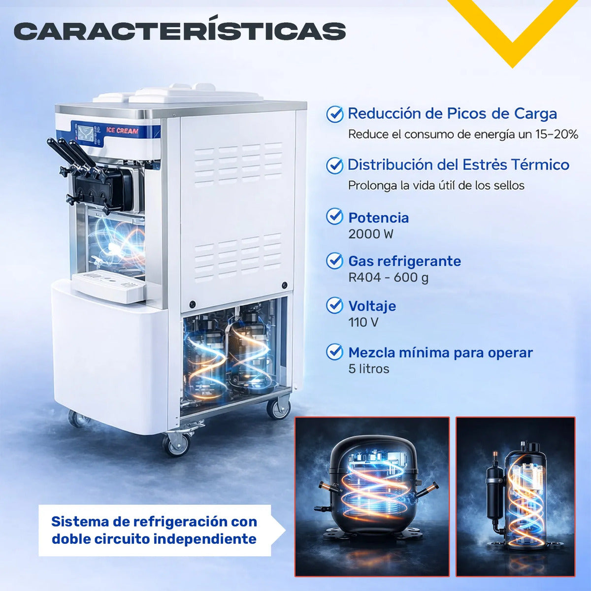 Máquina De Helado Suave Comercial Doble Tolva 3 Sabores 9l