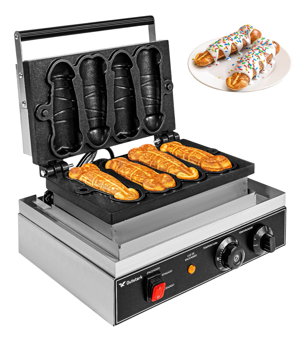 Wafflera Antiadherente Electrica Moldes Figuras Divertidas Color Plata