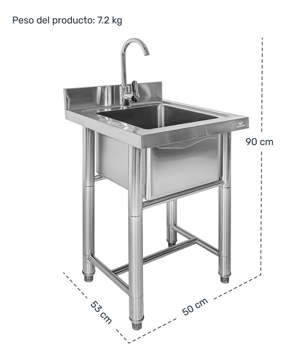 Tarja Fregadero Industrial Reforzado Acero Inox 50x53x90cm Color Plata