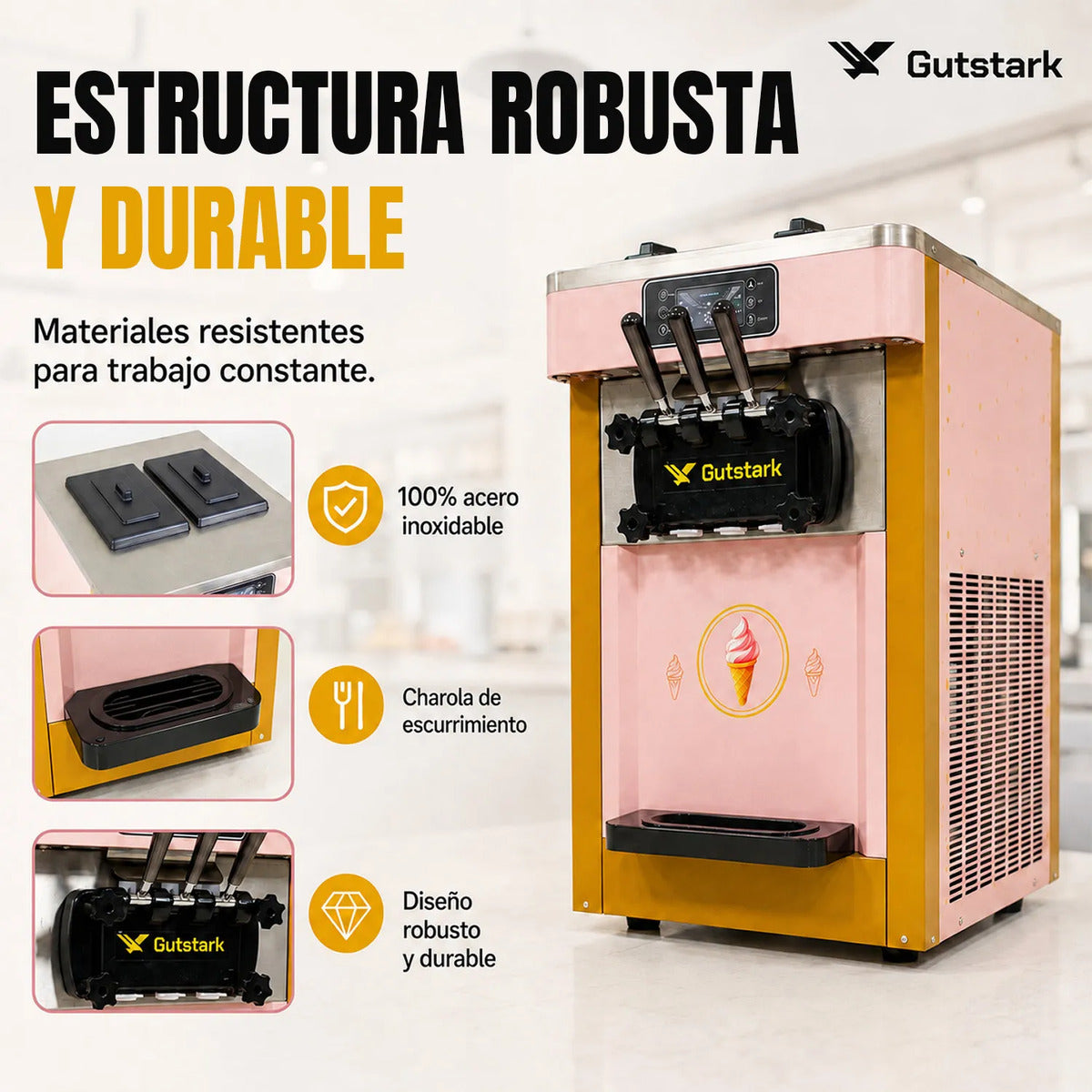Maquina Helado Suave Mostrador 28l/h 3 Salidas 950w