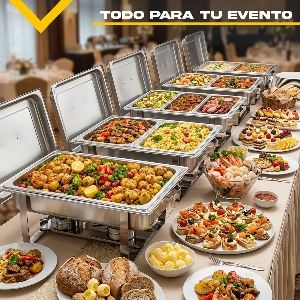 Bufetera Chafer 44l Chafing Dish 4pz Acero Inoxidable Buffet