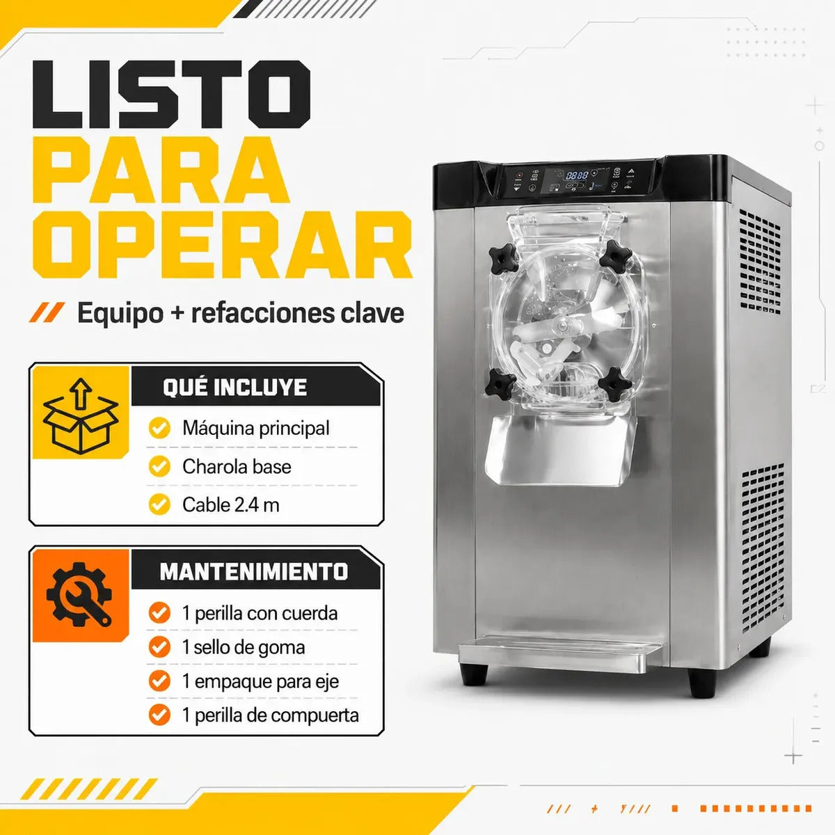 Máquina Helado Duro 20 Litros Por Hora Uso Comercial Acero Inoxidable 2000w