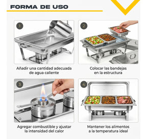 Bufetera Chafer 44l Chafing Dish 4pz Acero Inoxidable Buffet