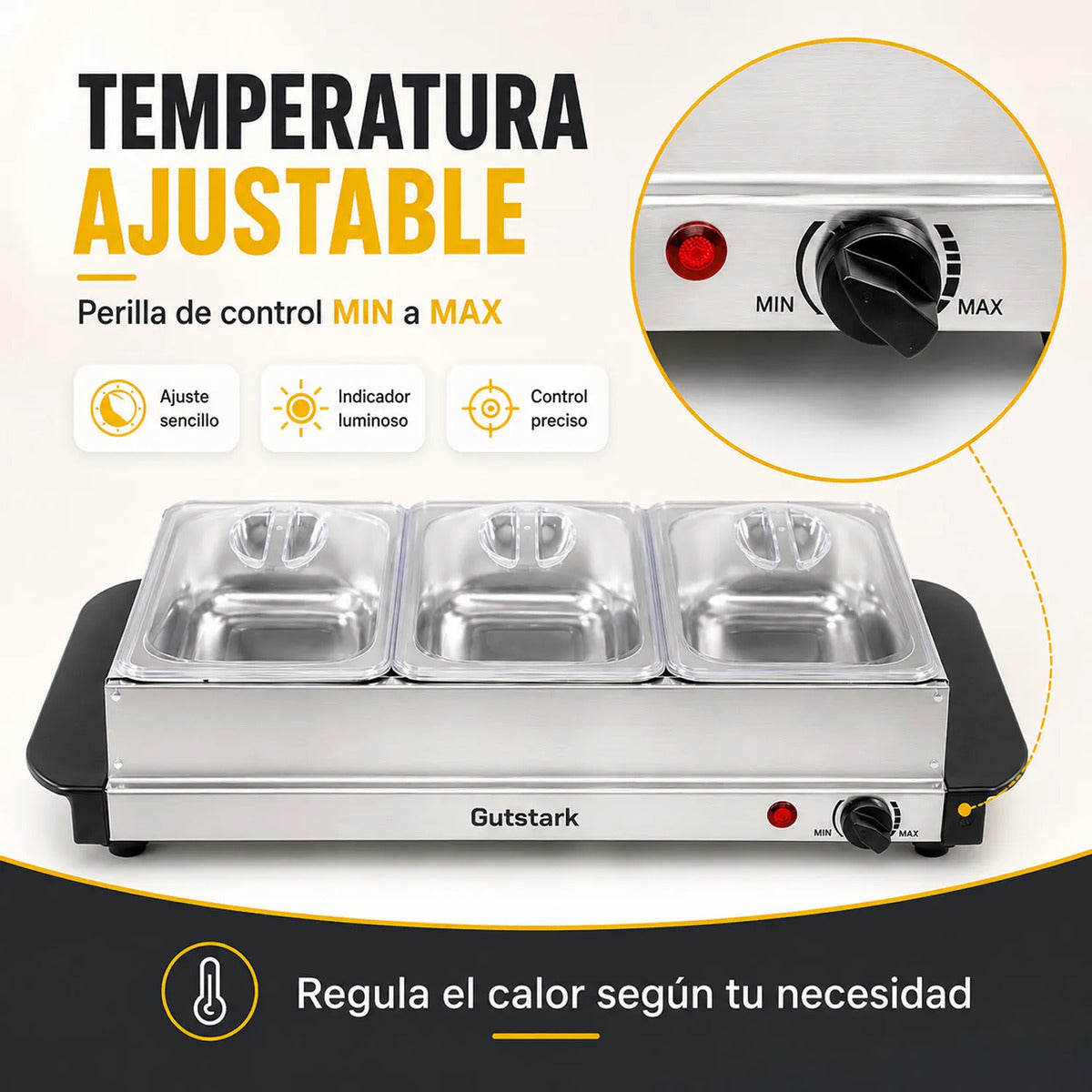 Bufetera Electrica 3 Insertos 1.3l Plancha 2 En 1 Acero Inox