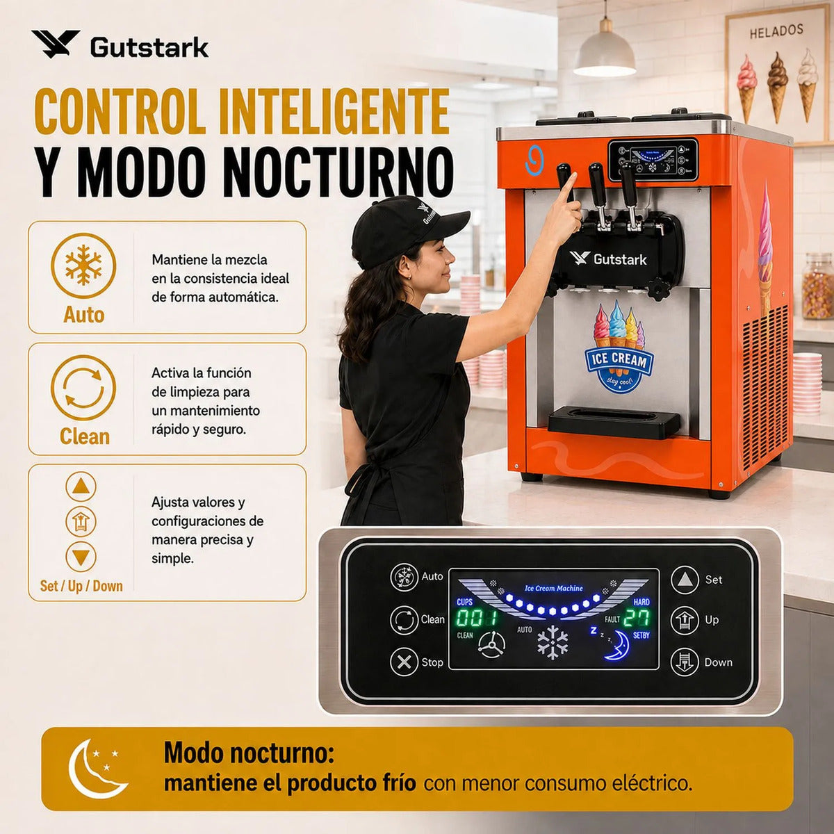 Maquina Helado Yoghurt Suave Nieve Comercial Helados 1800w Color Naranja