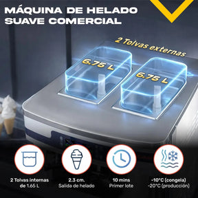 Máquina De Helado Suave Comercial Doble Tolva 3 Sabores 9l