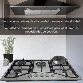 Parrilla Estufa Gas Lp Natural 5 Quemadores 76 cm en Acero Inoxidable y quemador central