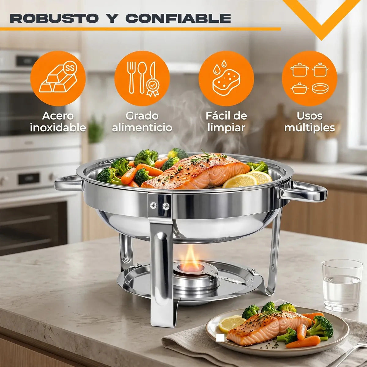 Bufetera Redonda 27l Chafing Dish 6pz Acero Inox Buffet