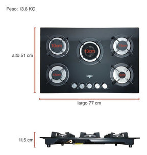 Combo Campana Extractor Silencioso Plegable + Parrilla Cristal 5 Quemadores