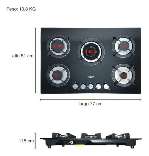 Combo Campana Extractor Silencioso Plegable + Parrilla Cristal 5 Quemadores