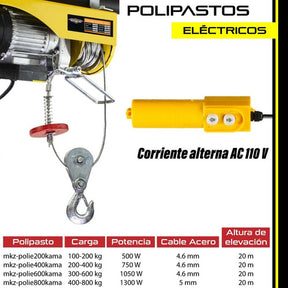 Polipasto Electrico 800 Kg Tecle Elevar Carga Cable 20 M