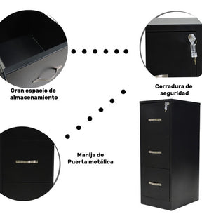 Archivero Metálico 3 Gavetas Tamaño Carta Oficina Con Cerradura Estructura Acero