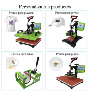 Kit Sublimacion 8 En 1 Plancha 30 X 40 Tazas Gorras Playeras