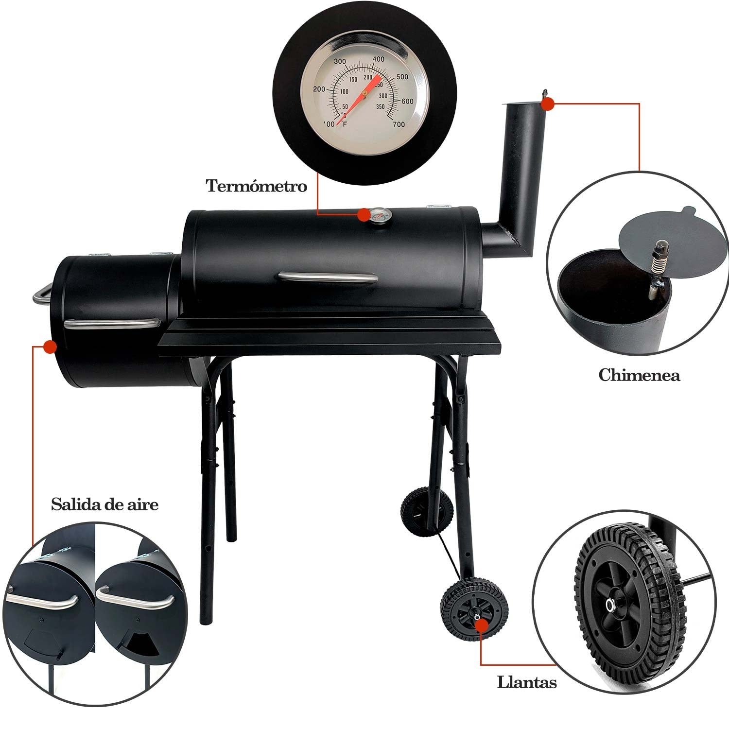 Asador Ahumador Bbq Parrilla Carne Portatil Carbon Leña