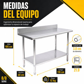 Mesa Isla Trabajo Acero Inoxidable Pasteur 110x60x105