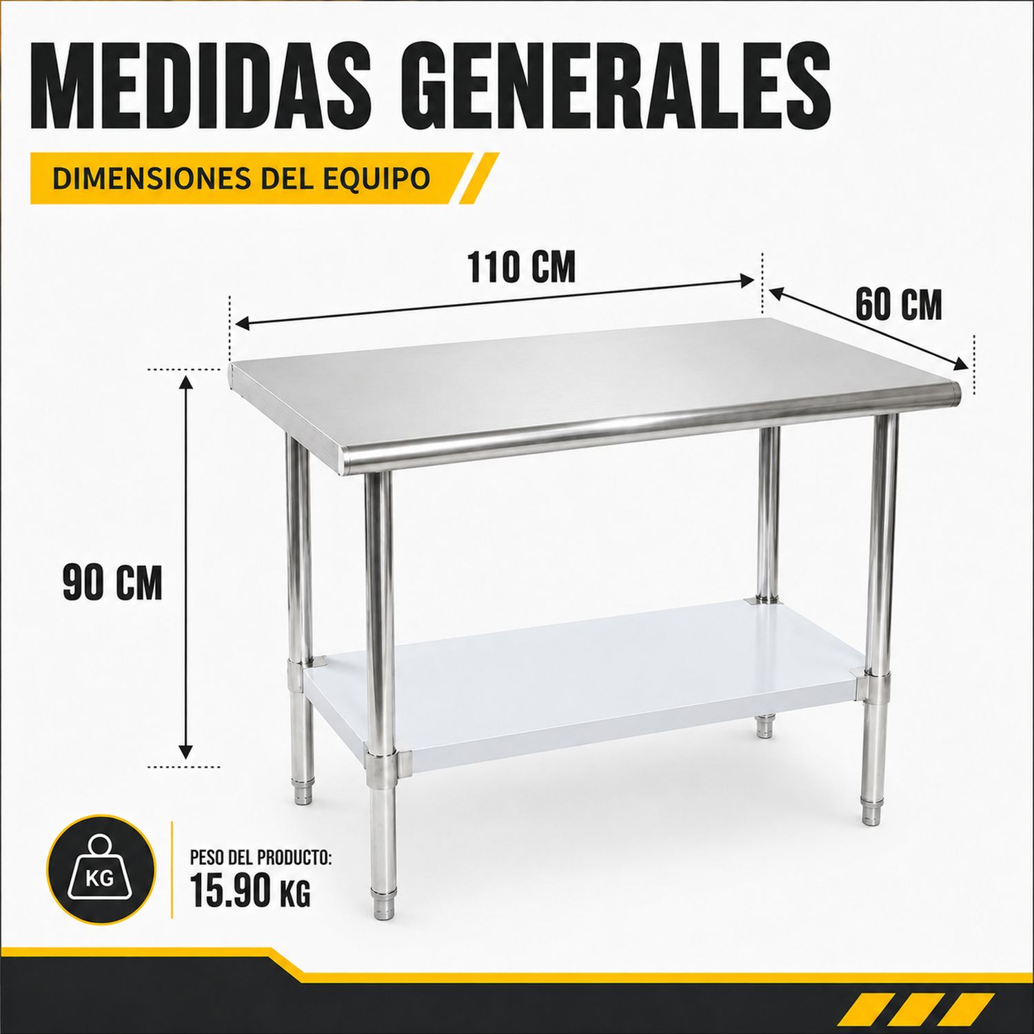 Mesa Isla Trabajo Acero Inoxidable Pasteur 110x60x90