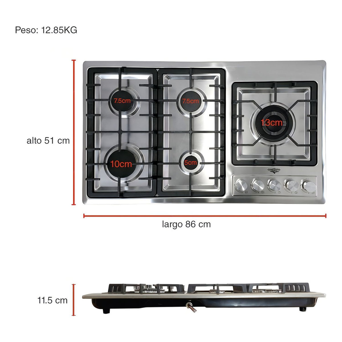 Parrilla de Gas Empotrable Acero Inoxidable 5 Quemadores Premium