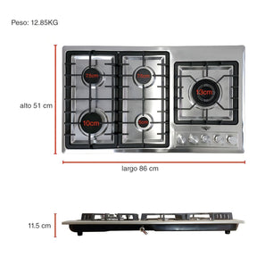 Parrilla de Gas Empotrable Acero Inoxidable 5 Quemadores Premium