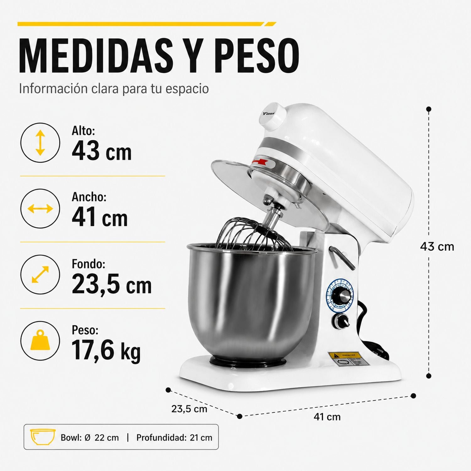 Batidora Pedestal 3 En 1 Industrial 7 Litros 650rpm 300w