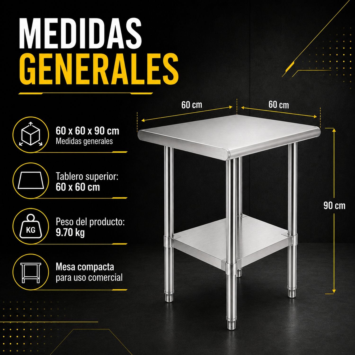 Mesa Isla Trabajo Acero Inoxidable Pasteur 60x60x90