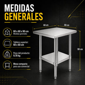Mesa Isla Trabajo Acero Inoxidable Pasteur 60x60x90