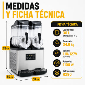 Maquina Para Smoothies Frapes Raspados Industrial 30 Litros
