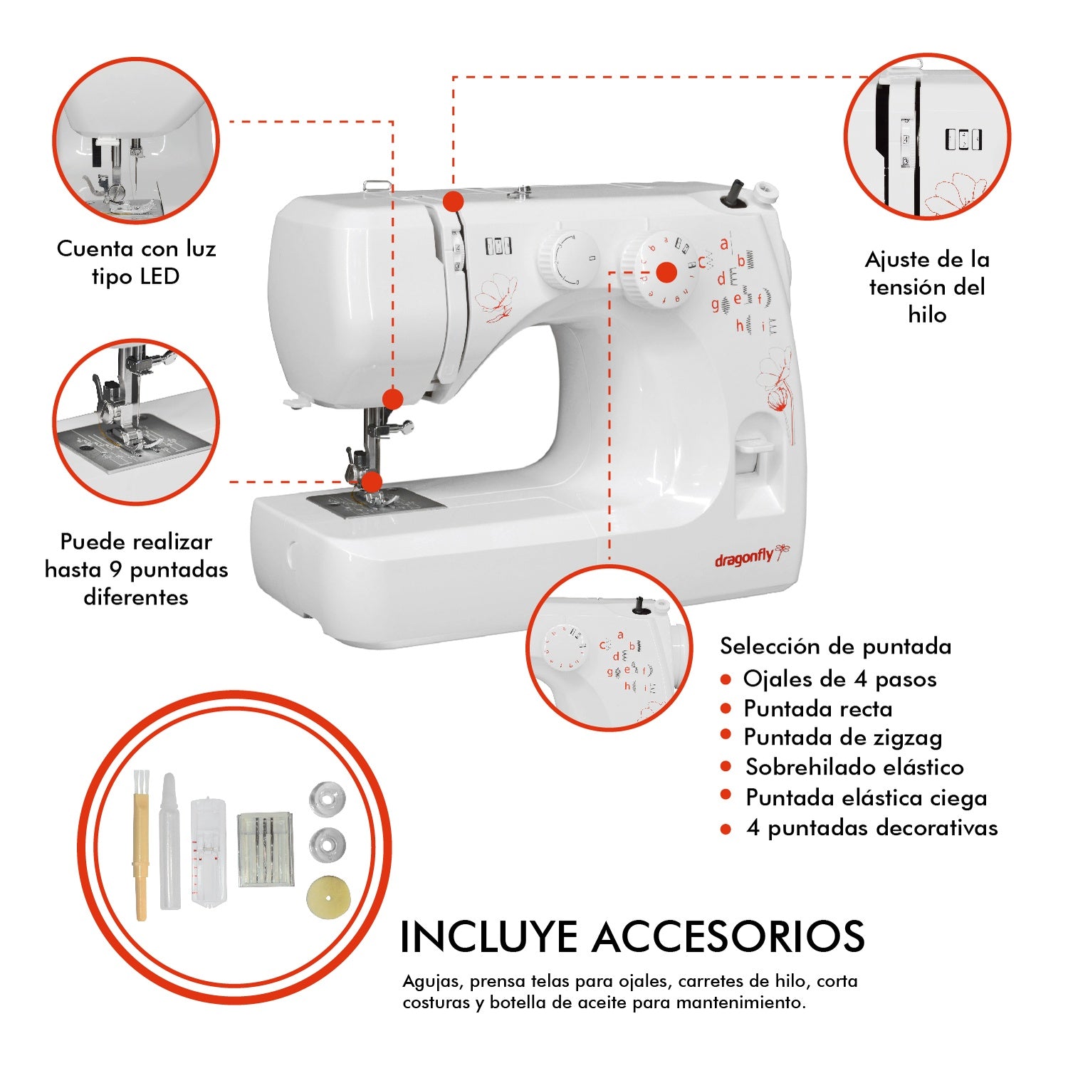 Maquina Coser Electrica Portatil Recta Zigzag 9 Puntos