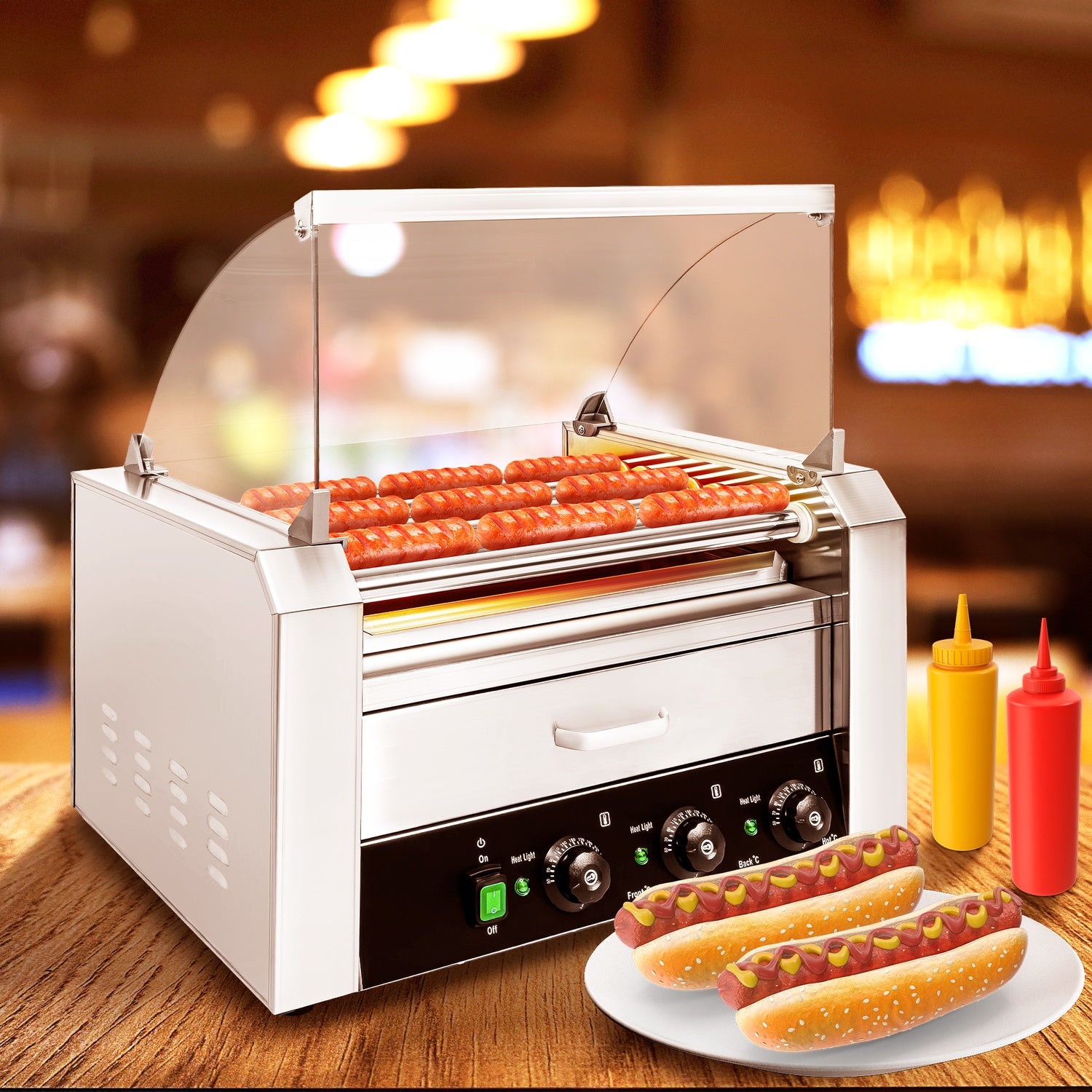 Maquina Hot Dogs Compartimiento Pan 16 Salchichas 9 Rodillos