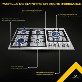 Parrilla de Gas Empotrable Acero Inoxidable 5 Quemadores Premium