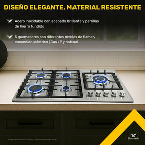 Parrilla de Gas Empotrable Acero Inoxidable 5 Quemadores Premium