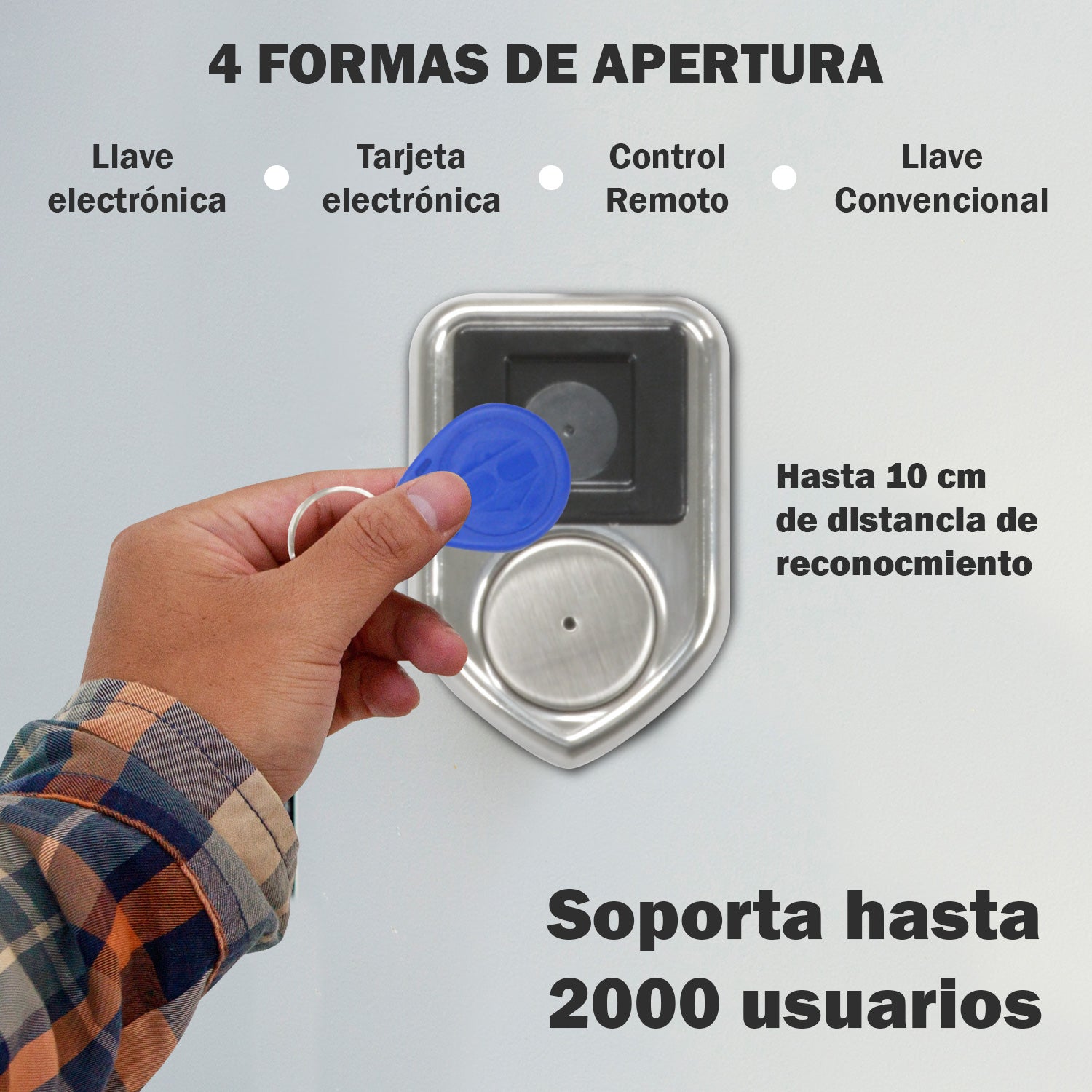 Cerradura eléctrica con botón de salida, incluye llave, exterior, derecha