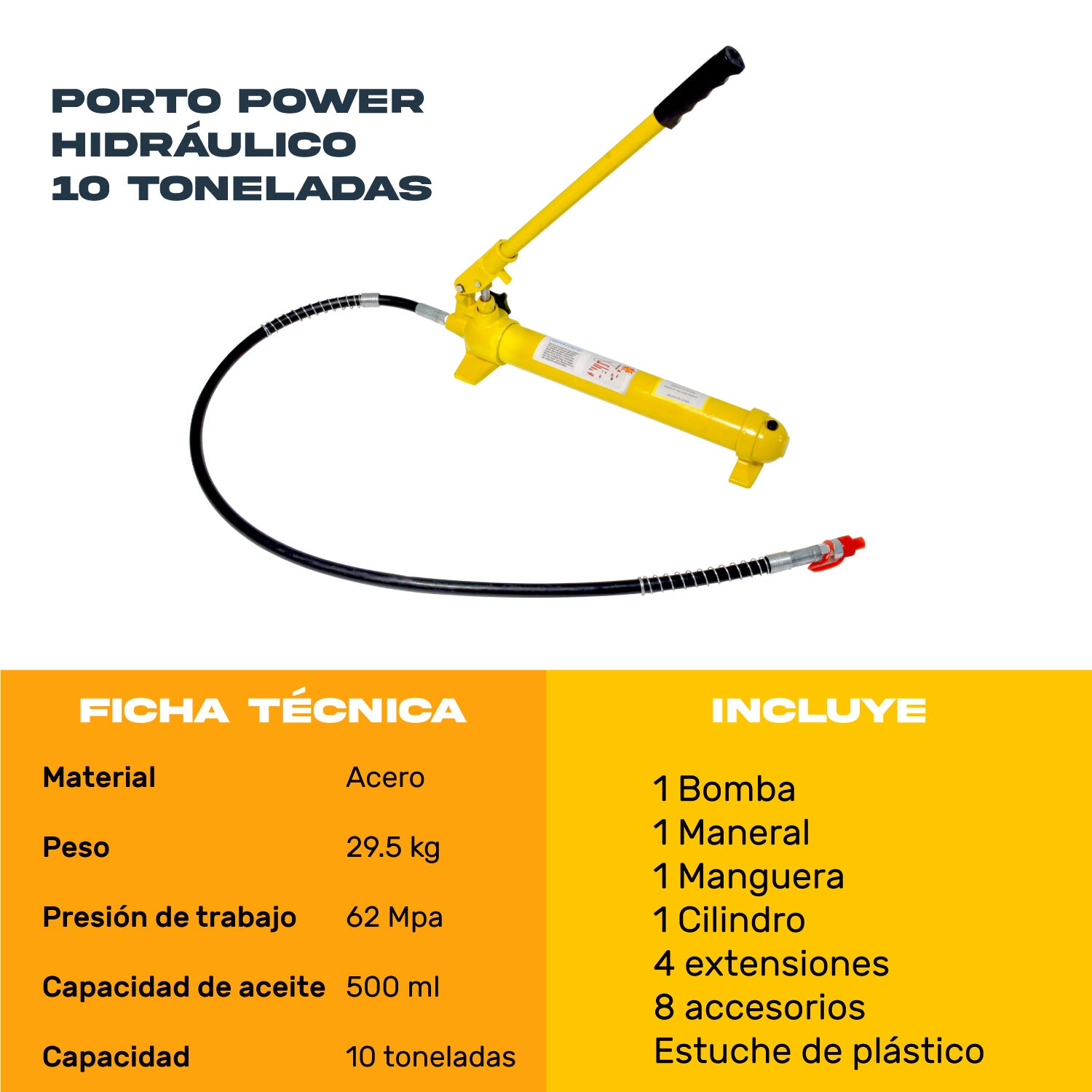 Porto Power Hidraulico Automotriz 10ton Estuche Ruedas 16pz