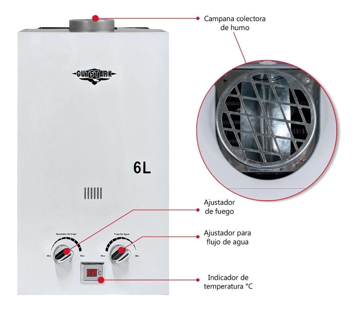 Calentador Agua 1 Servicio Boiler Electrico Paso Gas Lp 6l